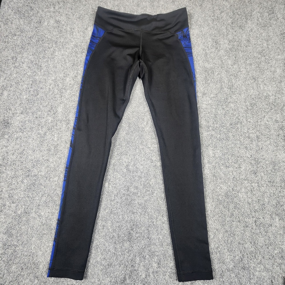 Zumba Wear Spicy Womens Small Black Blue Tropical Print Activewear Leggings‎ S